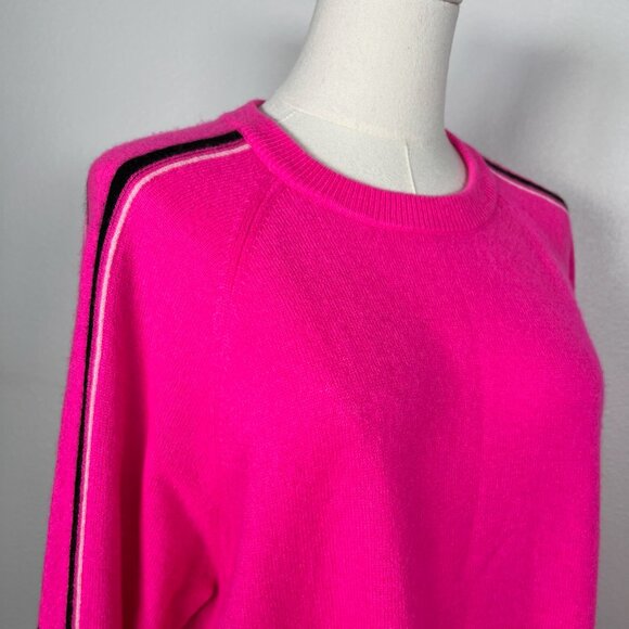 Brodie Cashmere Barbie Pink Aspen Stripe Sweater - Size L - Picture 4 of 7